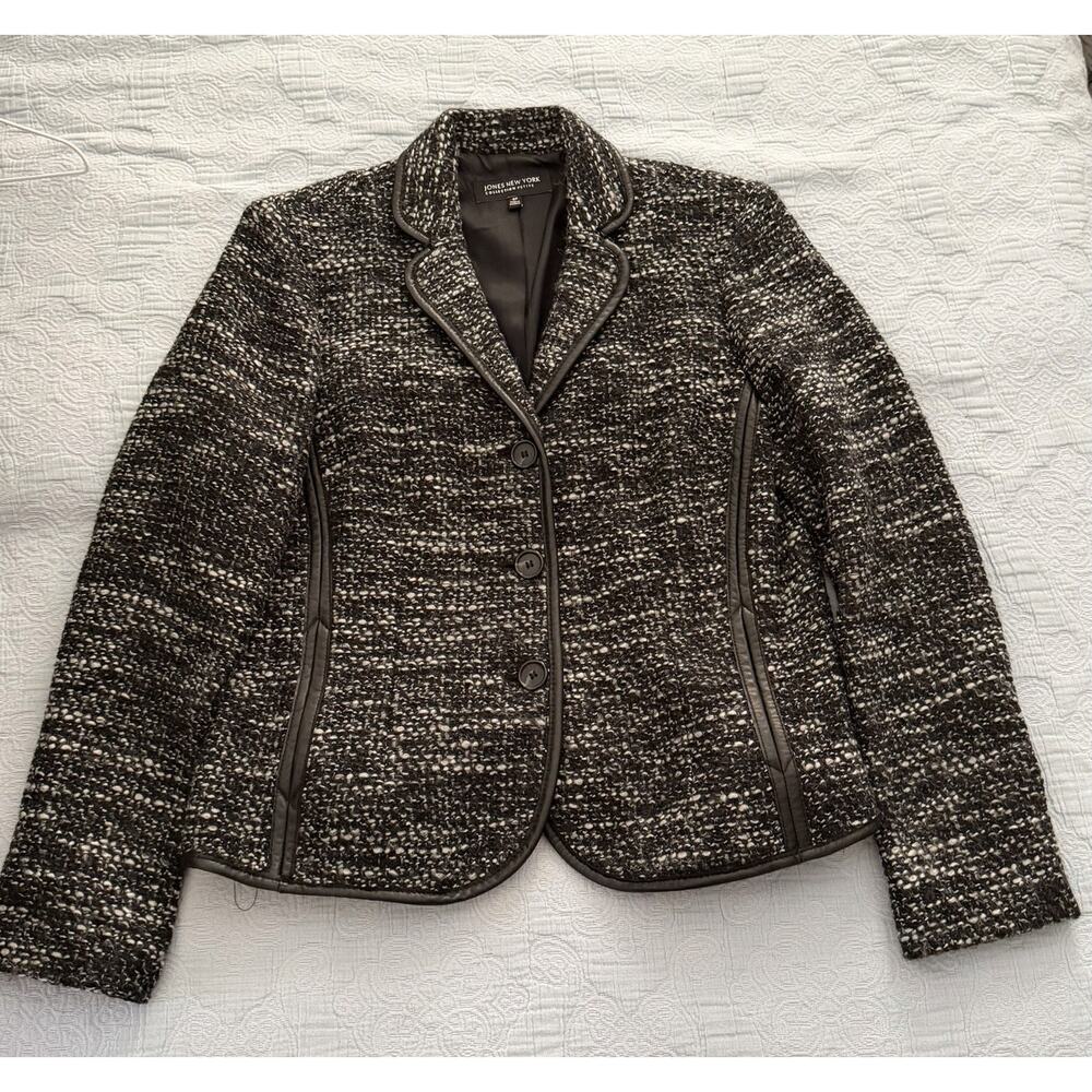 Jones New York Collection Petite Jacket Blazer Black Tweed Women’s Size 8 P